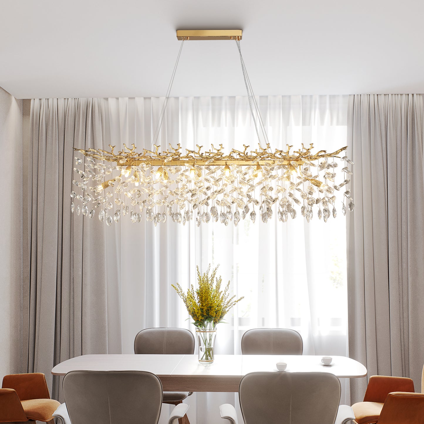 Modern Chandelier 60 in.16-Lights Gold Luxury Crystal Linear Chandelier for Dinning Room, Kitchen Island, Foyer, Bedroom