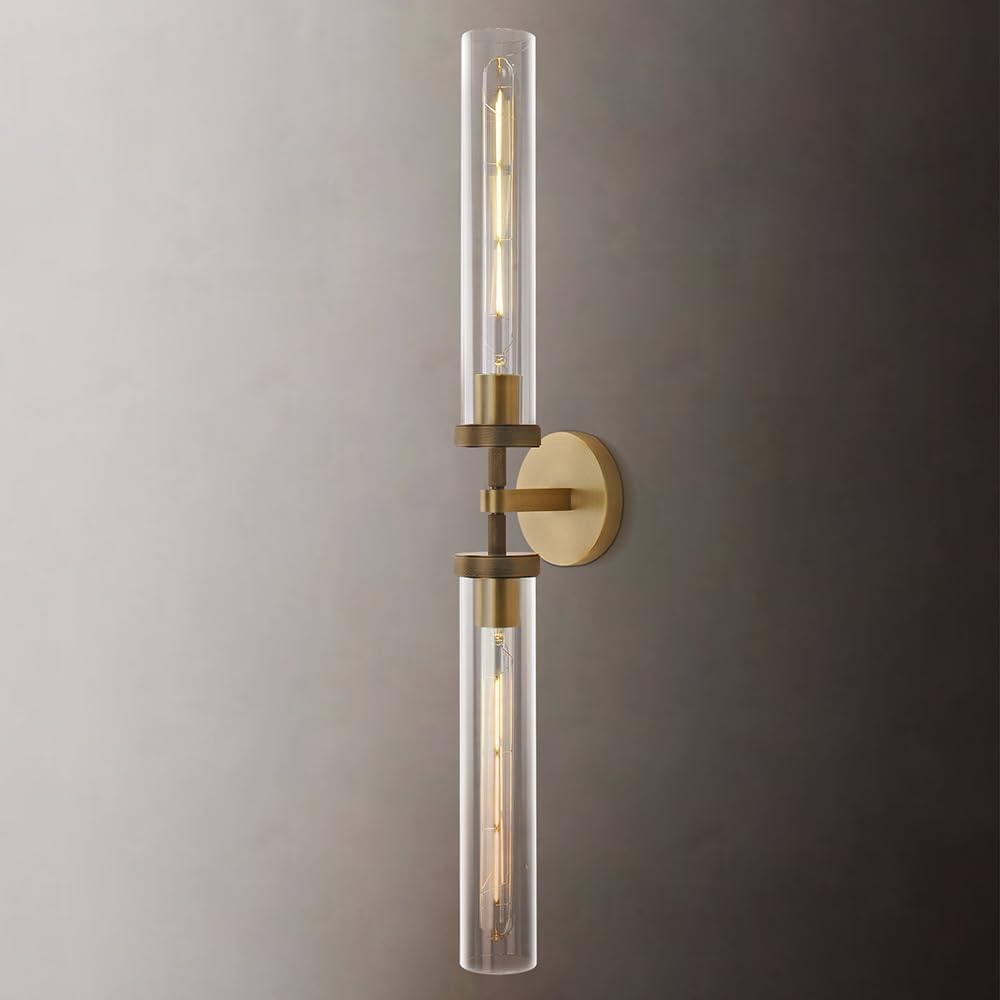 4.64 in. 30 in. H, 2-Light Gold Wall Sconce Modern Wall Light with Double Glass Tube for Living Room Dining Room (1-Set)
