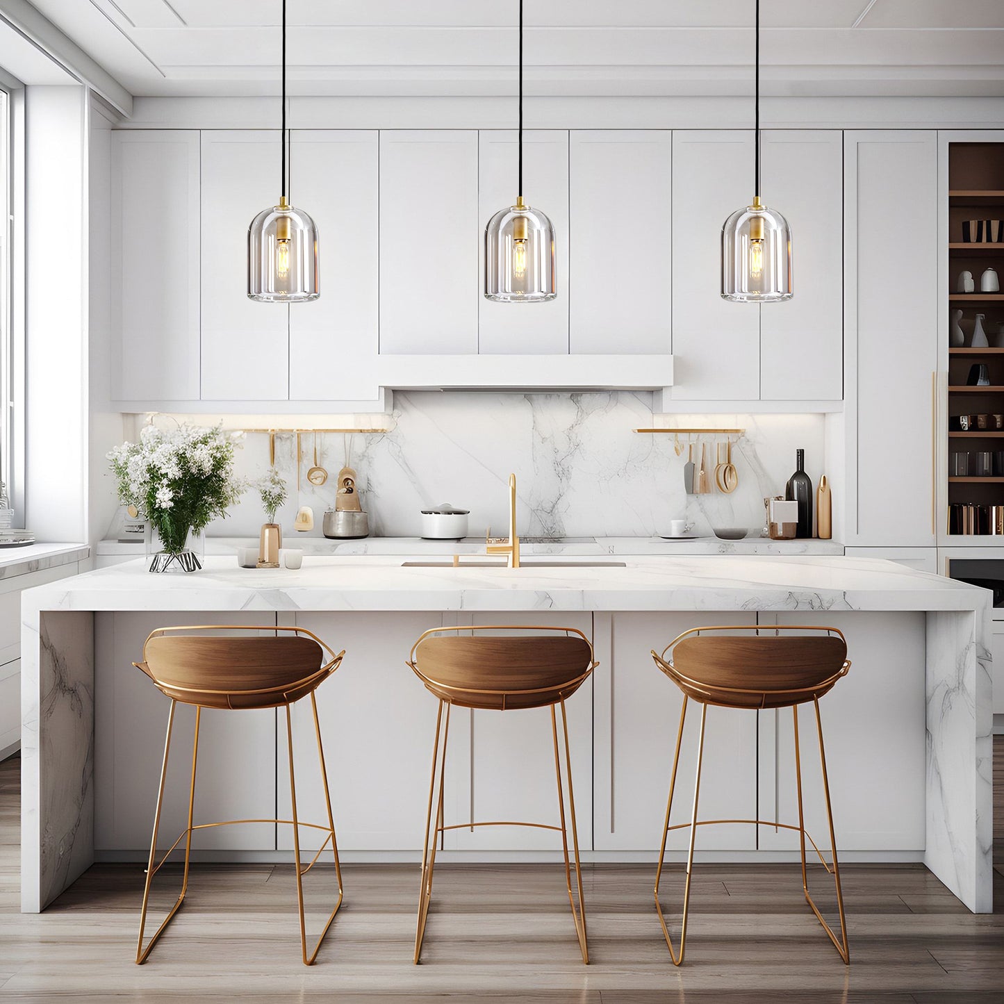 1-Light Gold Pendant Light, Modern Indoor Pendant Light with Crystal Shade for Kitchen Island, Dining Room, Living Room