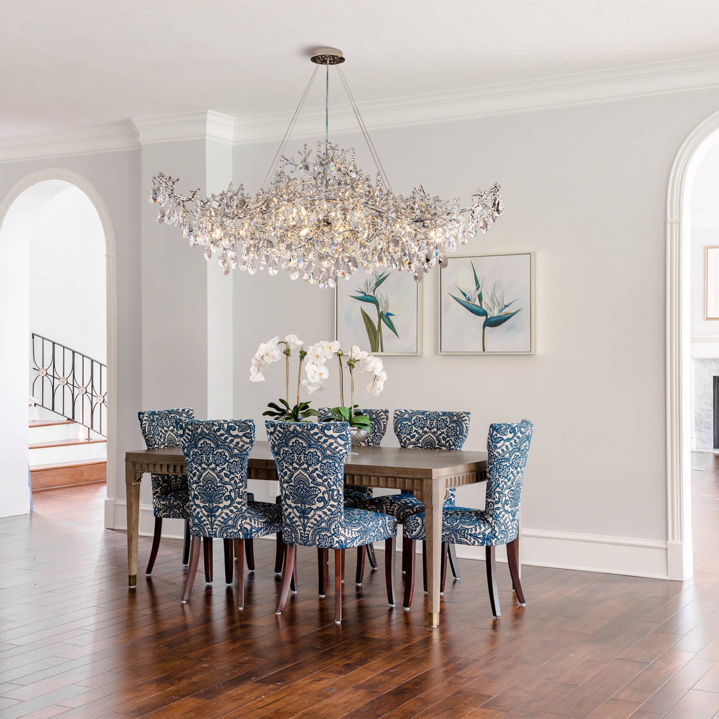 47.2" 14-Lights Silver Luxury Crystal Linear Chandelier, Modern Branch Chandelier for Dinning Room, Kitchen, Living Room