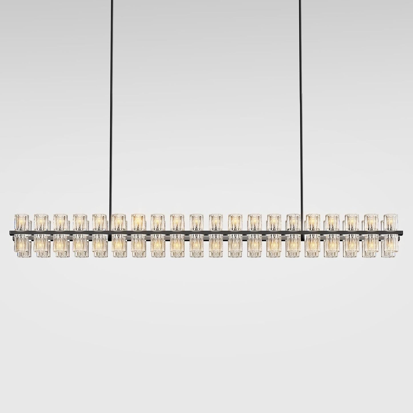 80-Light Black Rectangular Chandelier, 72 in. Modern K9 Crystal Chandelier for Dining Room, Living Room, Foyer