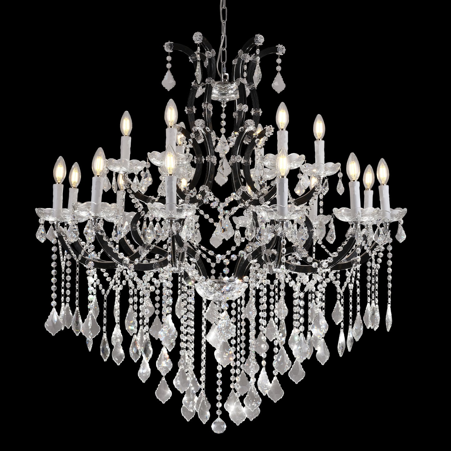 Candle Chandelier 41 in. 18-Lights Black Luxury Crystal Chandelier for Dinning Room, Living Room,Foyer,Bedroom,Staircase