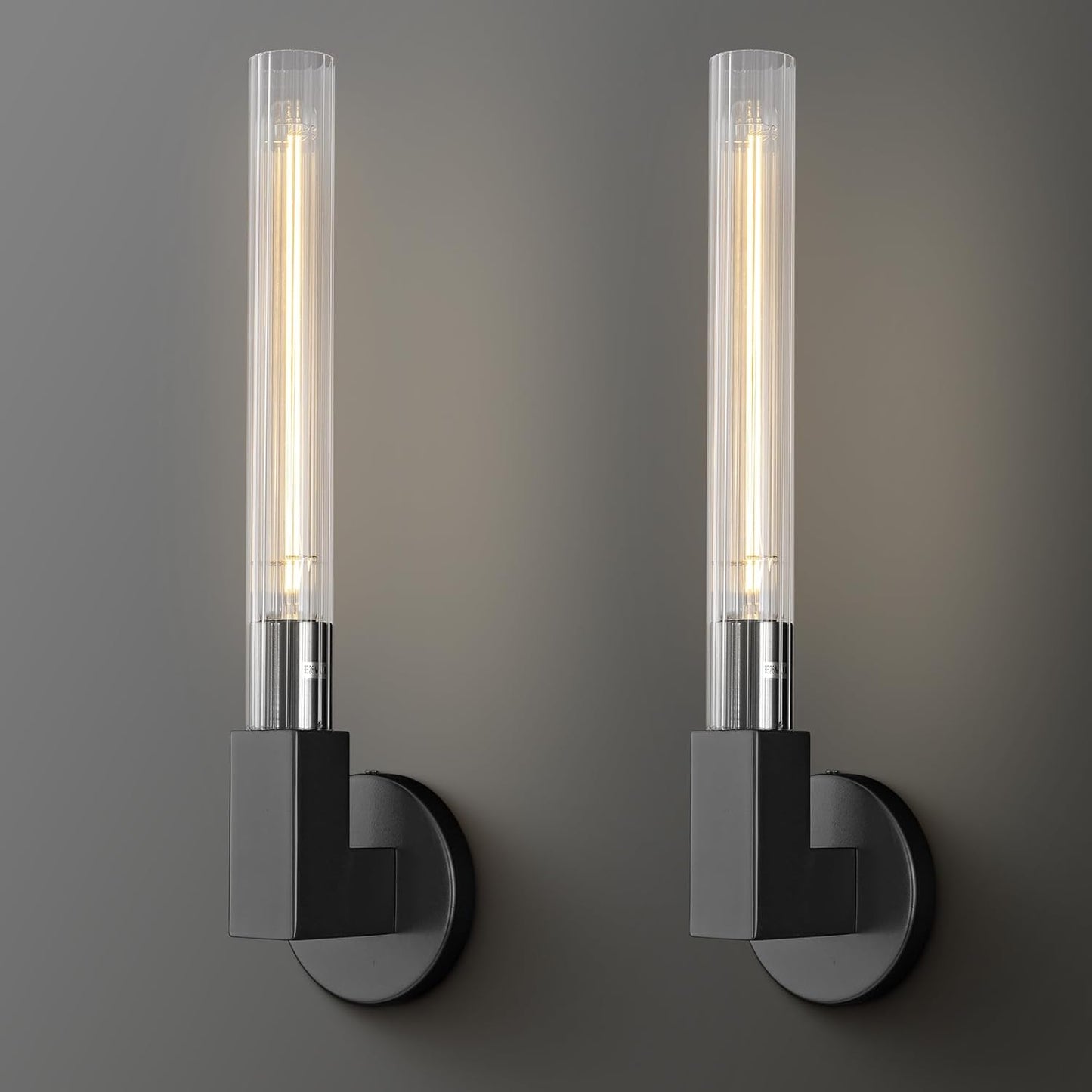19 in. 1-Light Black Wall Sconce, Modern Glass Vanity Lights Set of 2, Wall Lamp for Bathroom, Living Room, Bedroom