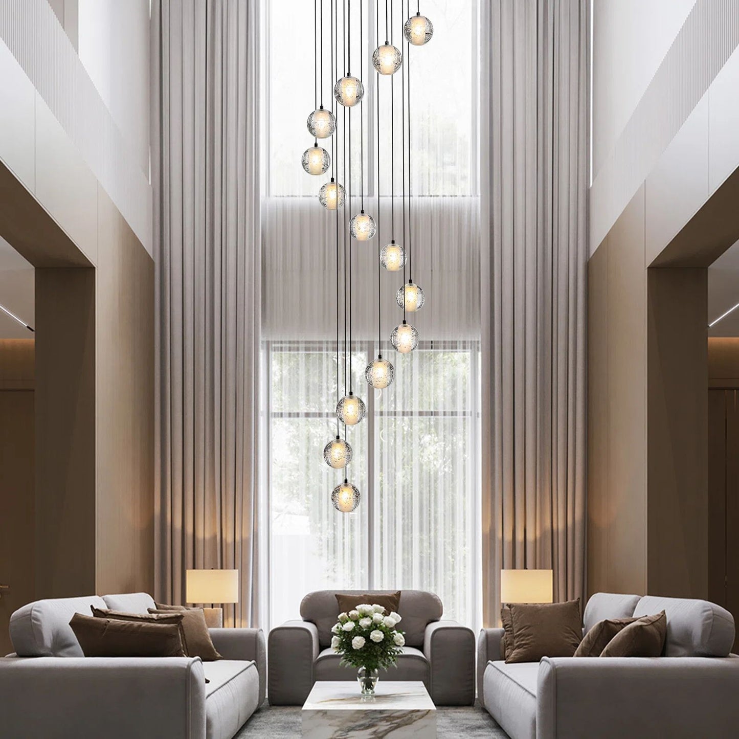 14-Lights Black Staircase Chandelier, Modern Pendant Light Fixture for Living Room, Bedroom, Dinning Room, Foyer
