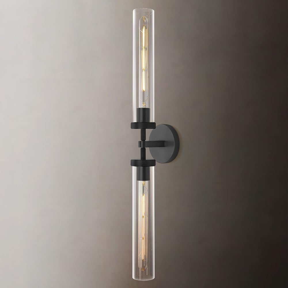 4.64 in. 30 in. H 2-Light Black Wall Sconce Modern Wall Light with Double Glass Tube for Living Room Dining Room (1-Set)
