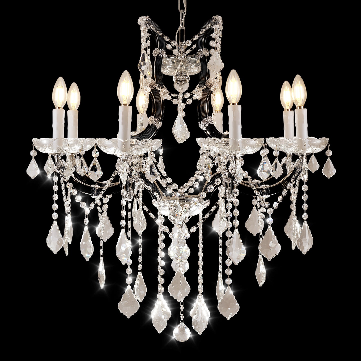 Candle Chandelier 29 in. 8-Lights Black Luxury Crystal Chandelier for Dinning Room, Living Room, Foyer,Bedroom,Staircase