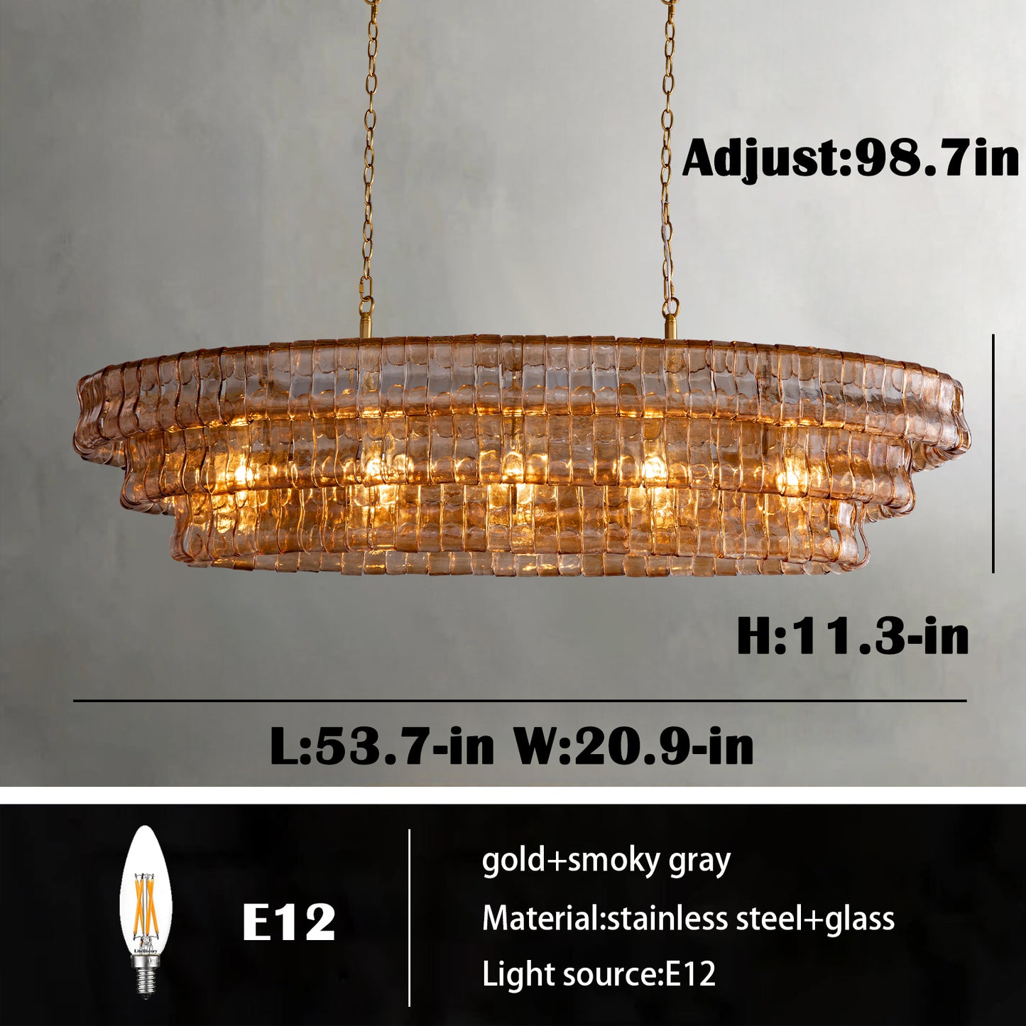 Modern Chandelier 54 in. 5-Lights Luxury Linear Gold Chandelier for Dining Room, Kitchen, Living Room, Bar