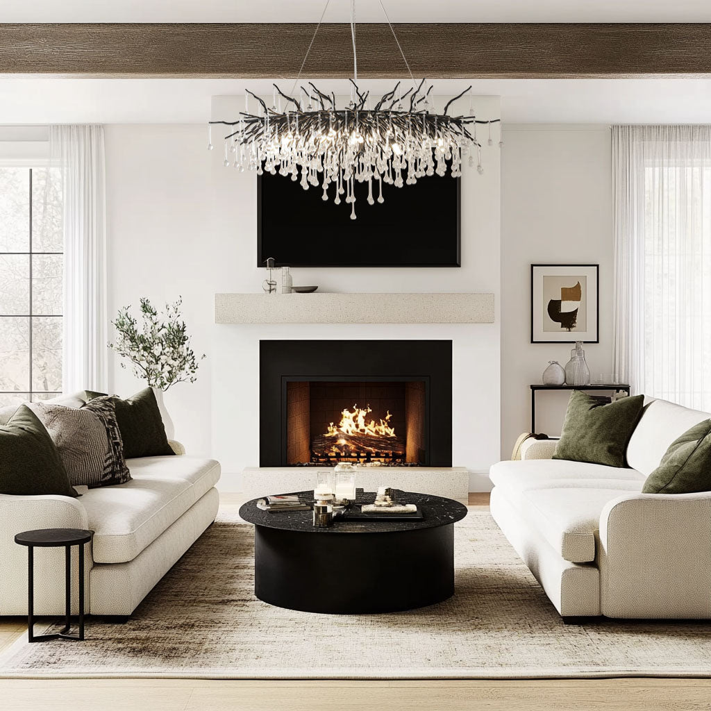 Modern Chandelier 47 in. 13-Lights Black Luxury Crystal Globe Linear Chandelier for Dining Room, Kitchen Island, Foyer