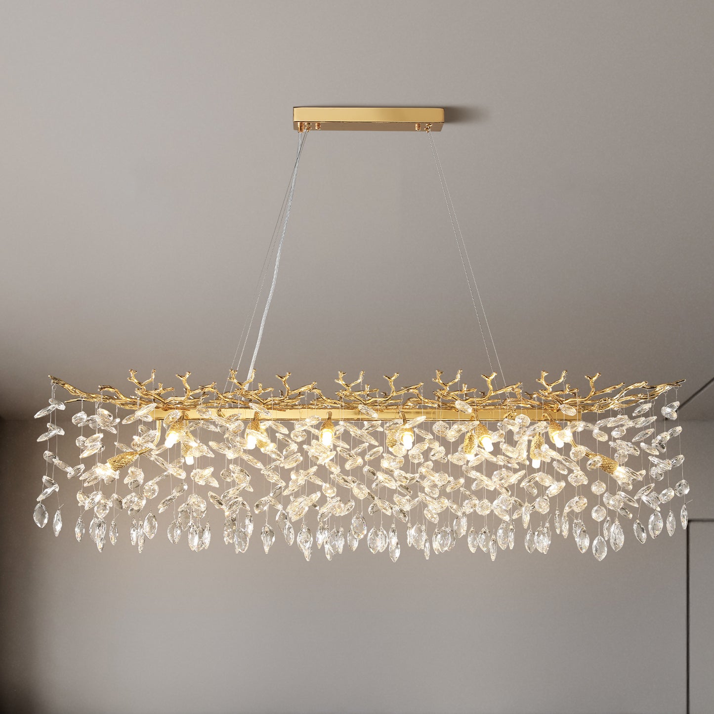 Modern Chandelier 60 in.16-Lights Gold Luxury Crystal Linear Chandelier for Dinning Room, Kitchen Island, Foyer, Bedroom