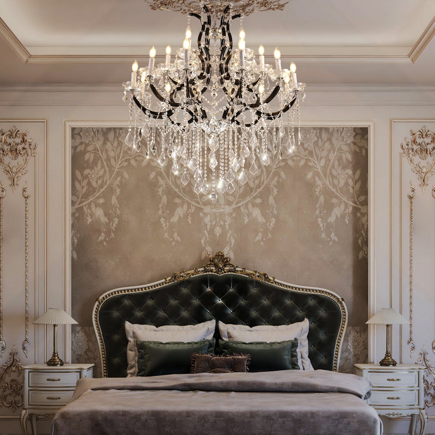 Candle Chandelier 41 in. 18-Lights Black Luxury Crystal Chandelier for Dinning Room, Living Room,Foyer,Bedroom,Staircase
