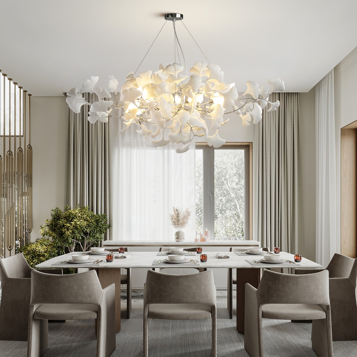 10 Light Silver Chandelier, Luxury Ginkgo Branch Chandelier for Living Room, Dining Room, Foyer, Kitchen Island-L59 in.