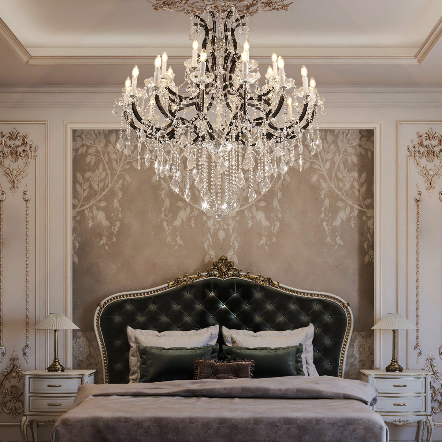 Candle Chandelier 49 in. 24-Lights Black Luxury Crystal Chandelier for Dinning Room, Living Room,Foyer,Bedroom,Staircase