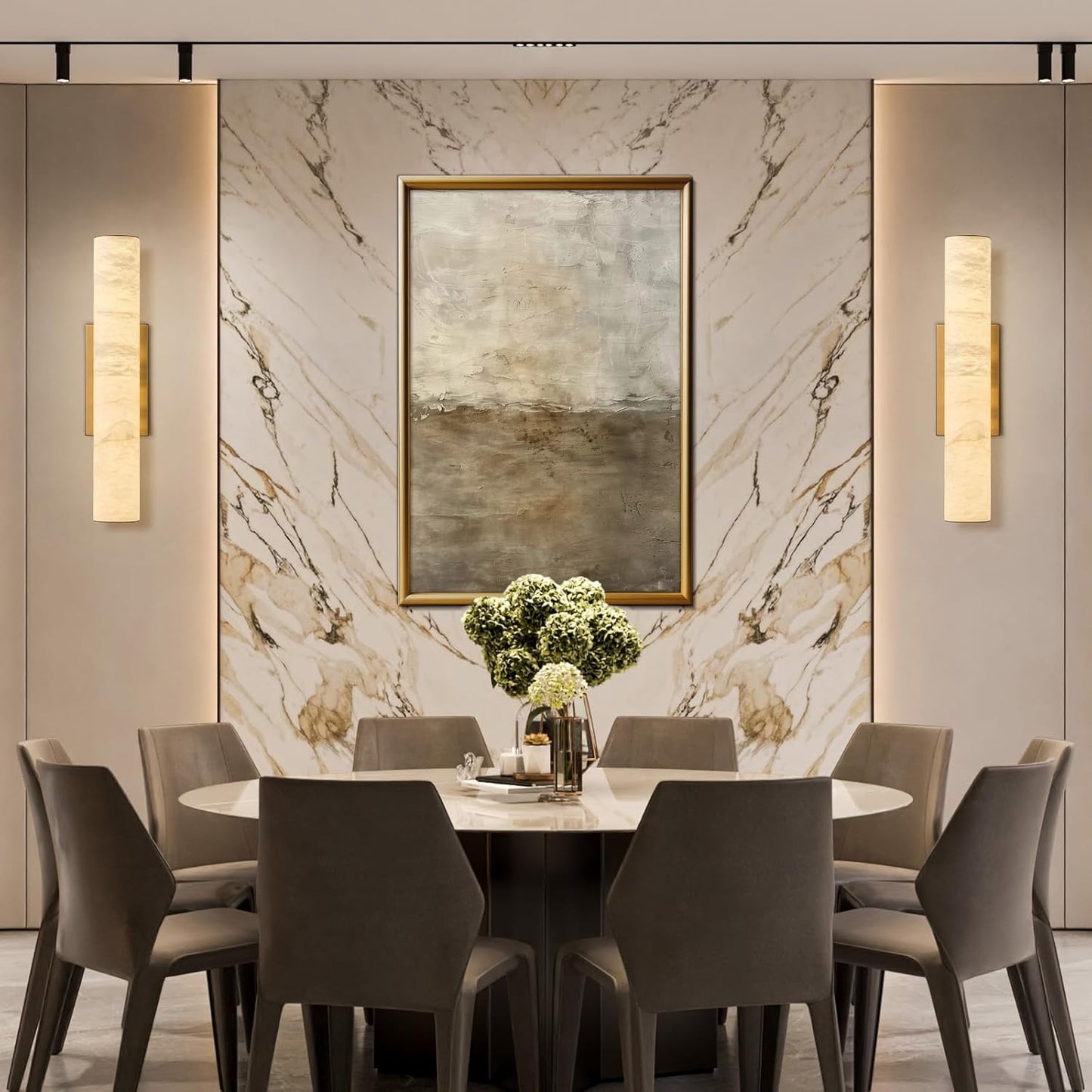 1-Light 20" Modern Gold LED Alabaster Wall Sconce, Cylinder Natural Marble Wall Light for Living Room, Bedroom, Hallway