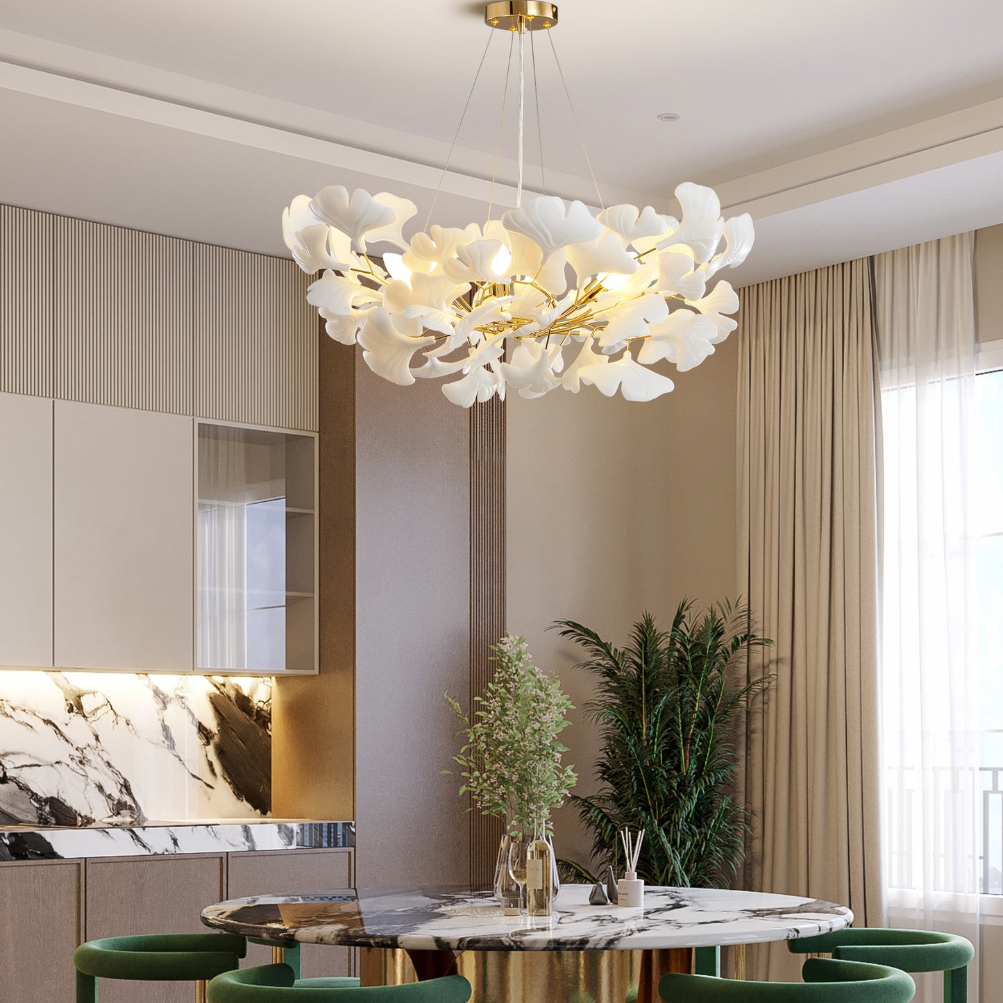 6 Light Gold Chandelier, Luxury Ginkgo Branch Chandelier for Living Room, Dining Room, Foyer, Kitchen Island-L31 in.