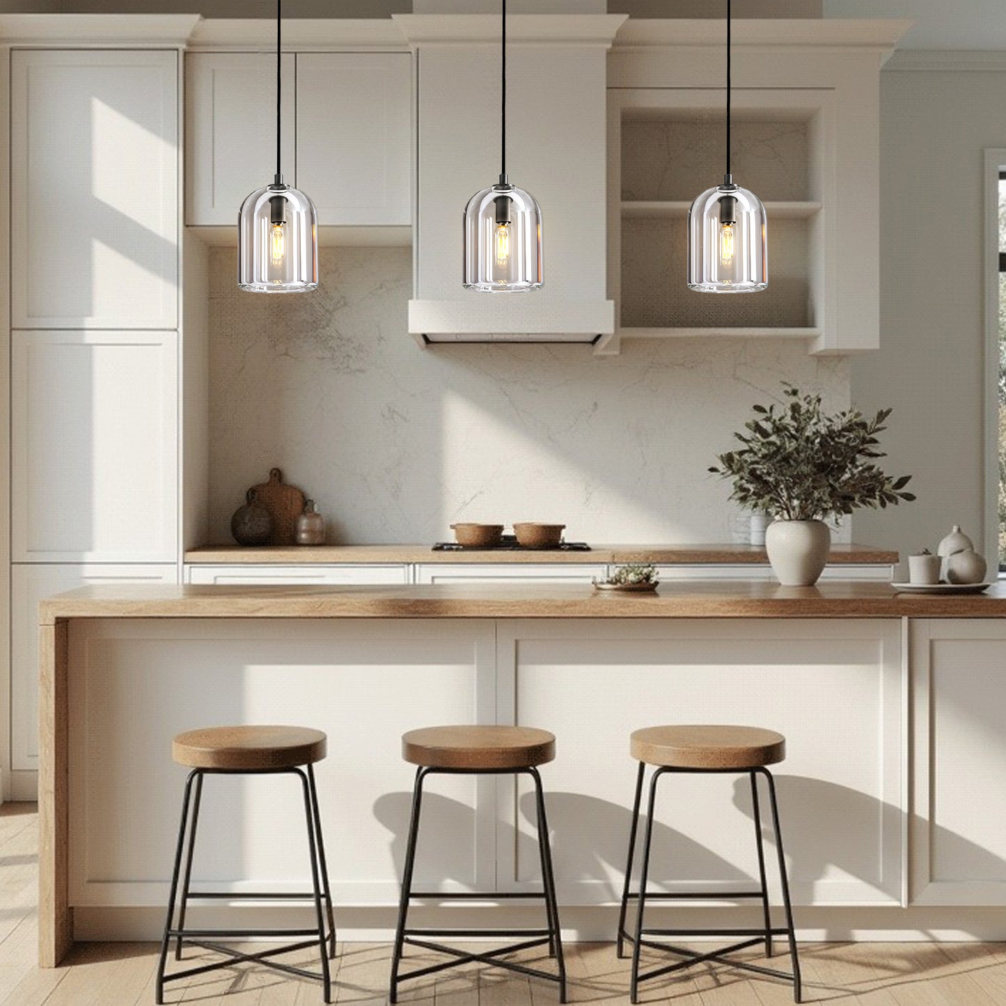 1-Light Black Pendant Light, Modern Indoor Pendant Light with Crystal Shade for Kitchen Island, Dining Room, Living Room