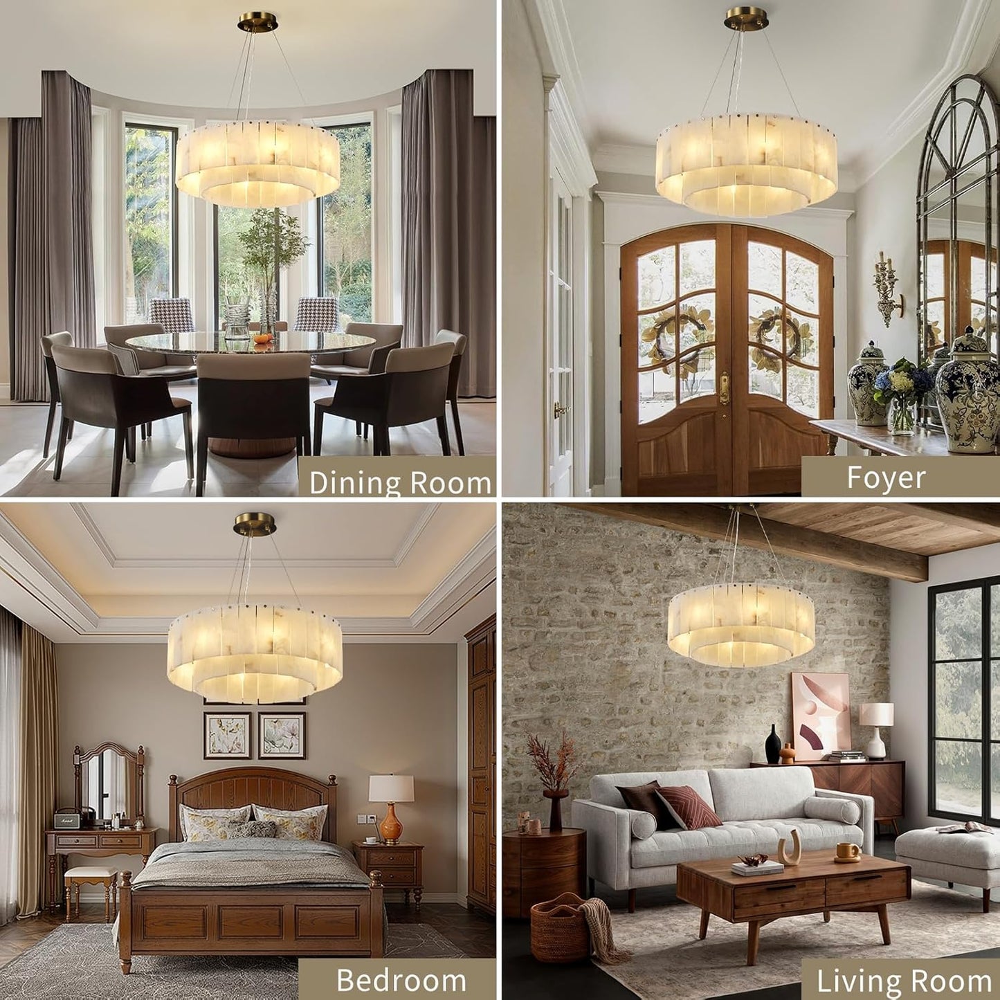 8-Light White Alabaster Chandelier, Modern Round Chandelier for Dining Room, Living Room, Kitchen Island