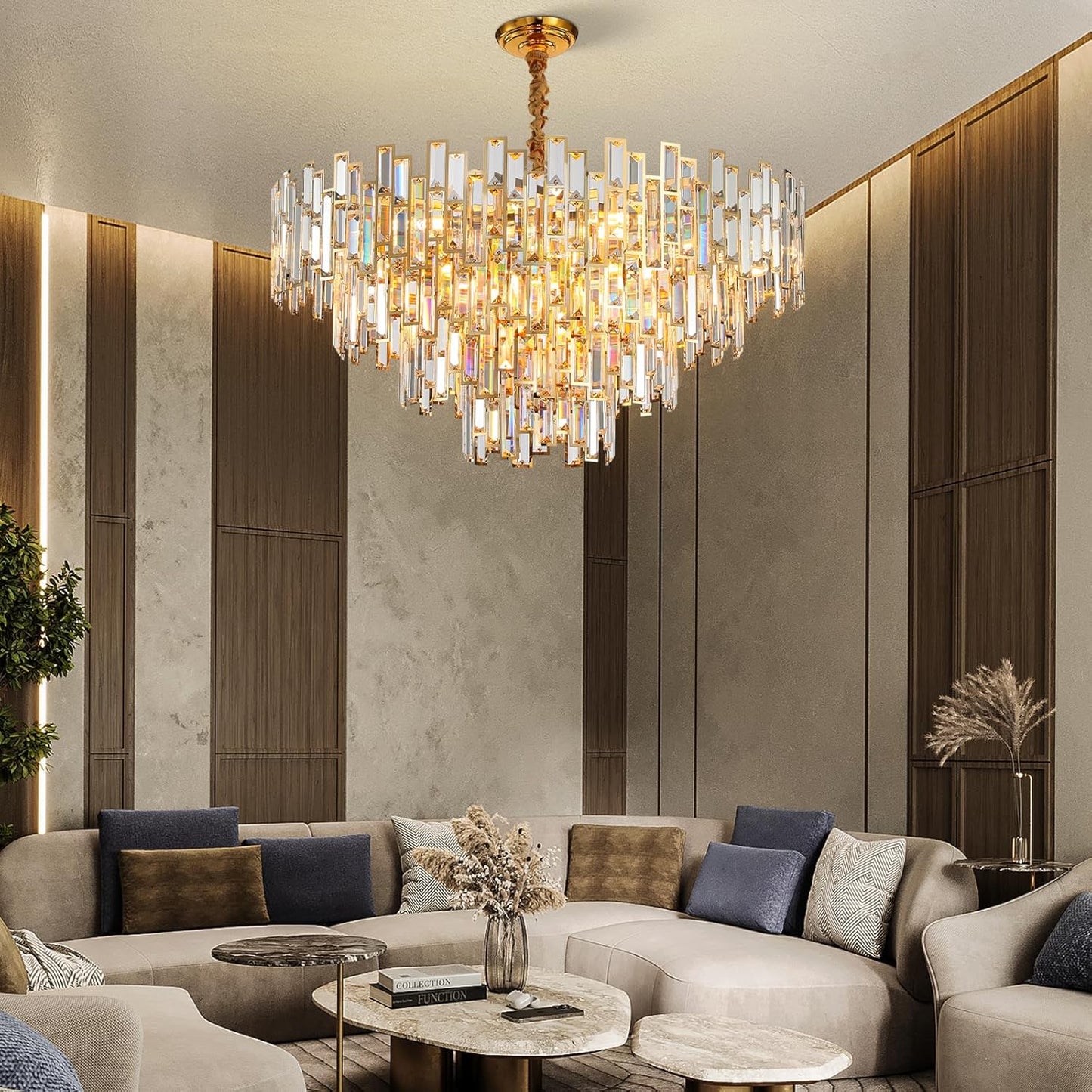 31.5" Modern Chandelier 19-Light 4-Tier Gold Round K9 Crystal Chandelier for Dining Room, Living Room,Entryway and Foyer