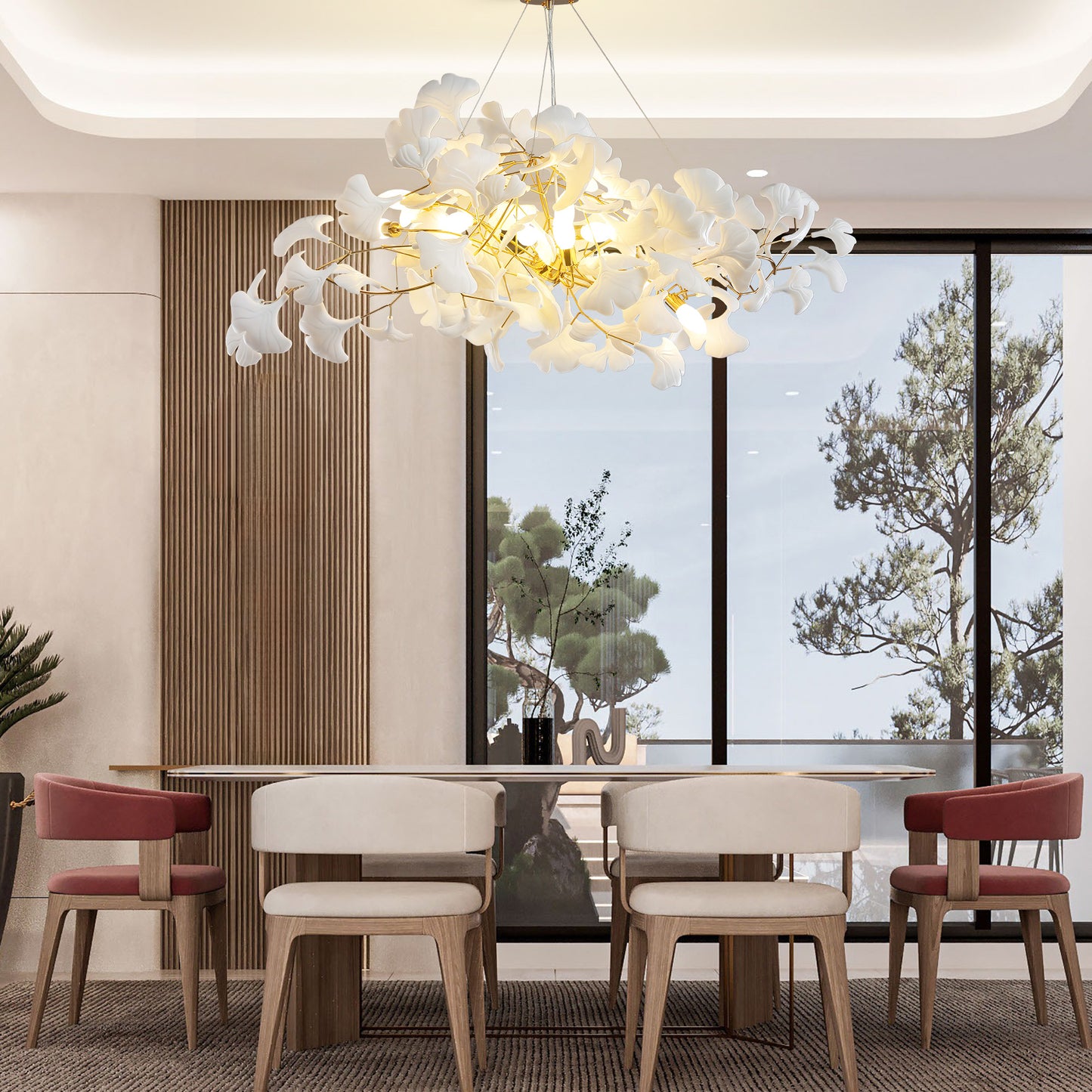 10 Light Gold Chandelier, Luxury Ginkgo Branch Chandelier for Living Room, Dining Room, Foyer, Kitchen Island-L59 in.
