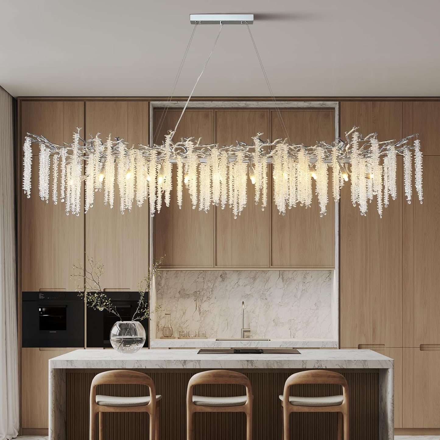 20-Light Silver Chandelier, Luxury Flush Mount Chandelier with K9 Crystal, for Dining Room, Living Room, Kitchen