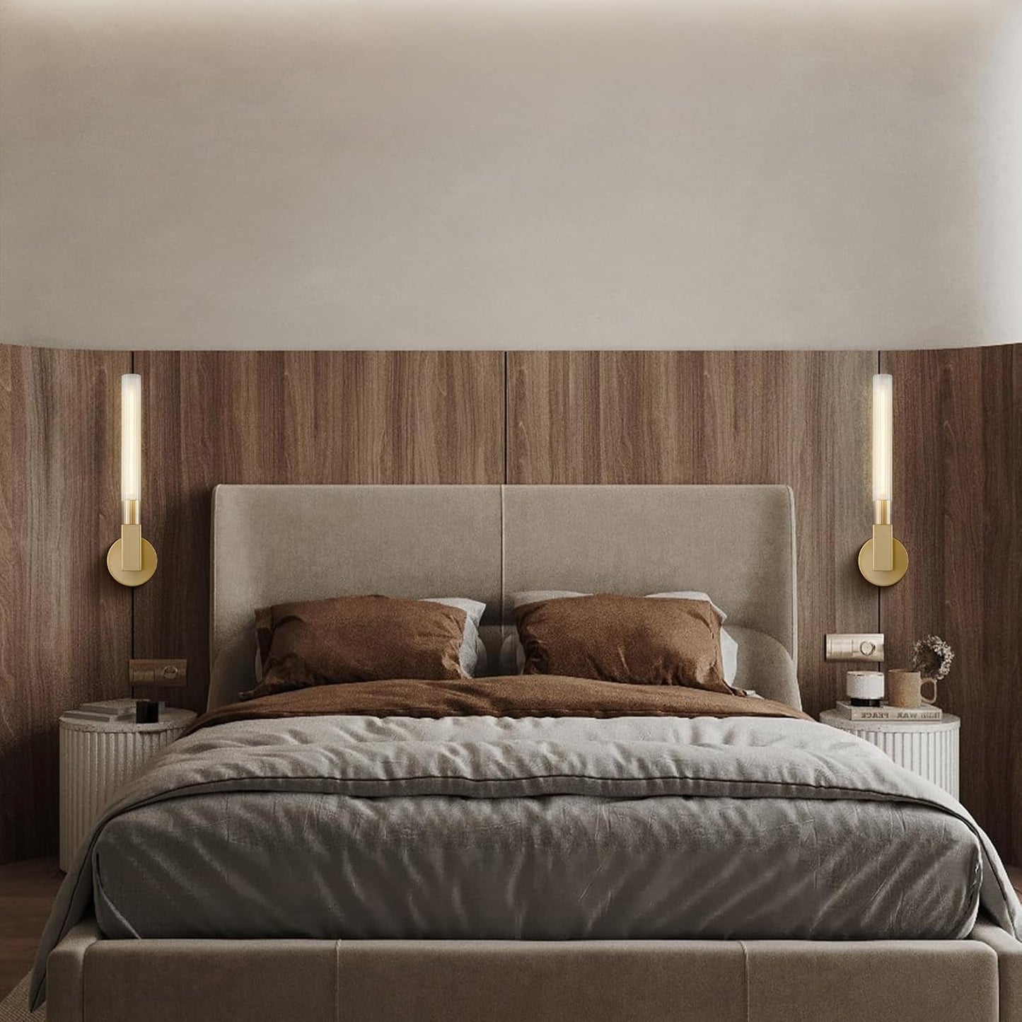 19 in. 1-Light Gold Wall Sconce, Modern Glass Vanity Lights Set of 2, Wall Lamp for Bathroom, Living Room, Bedroom