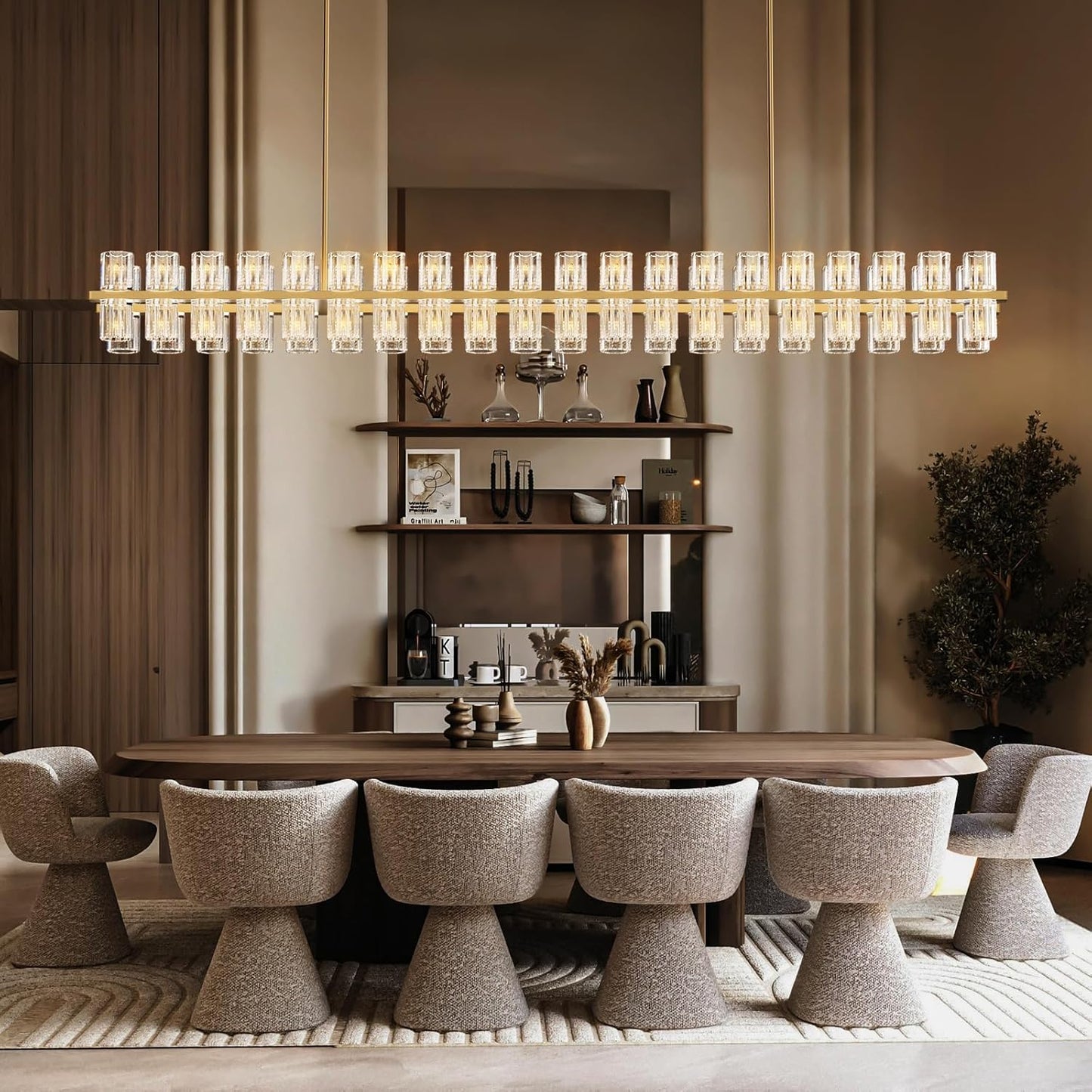 80-Light Gold Rectangular Chandelier, 72 in. Modern K9 Crystal Chandelier for Dining Room, Living Room, Foyer
