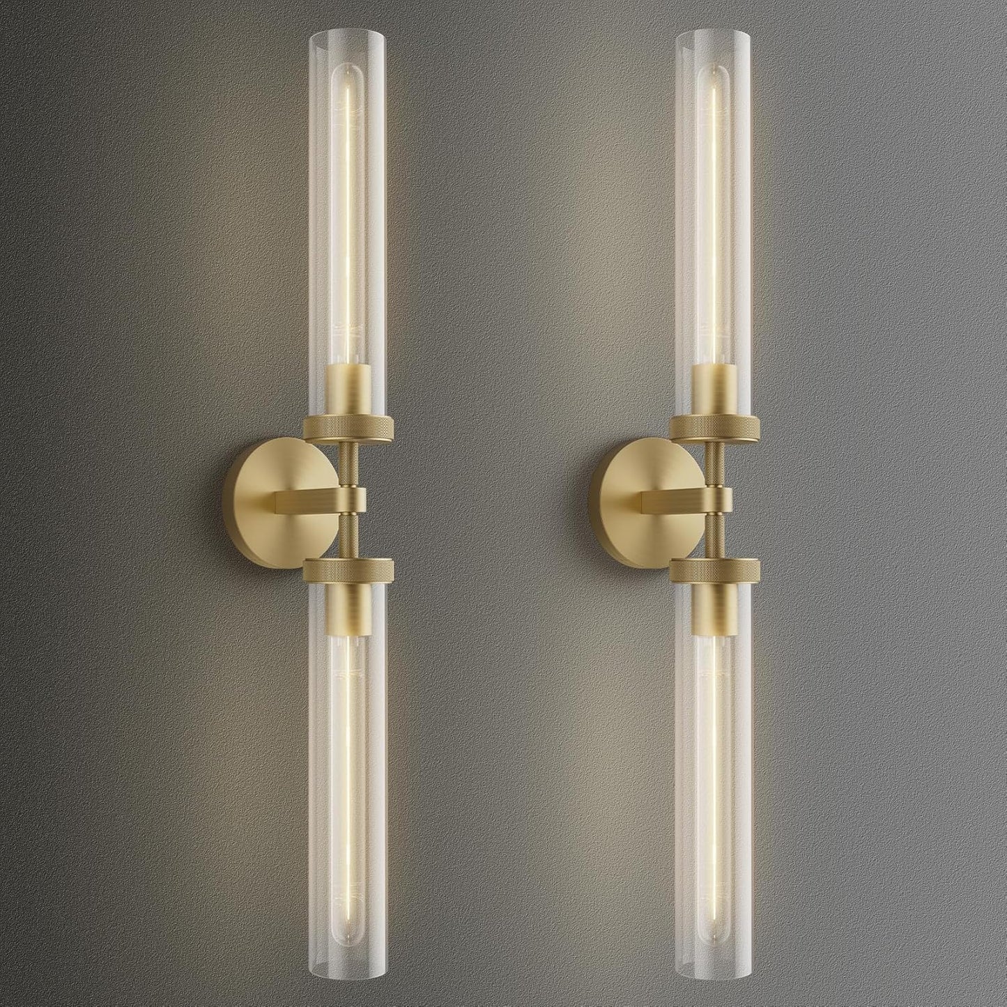 30 in. 2-Light Gold Wall Sconce Modern Wall Light with Double Glass Tube for Living Room Dining Room (2-Sets)