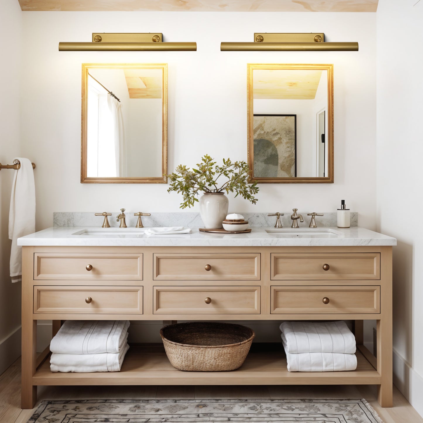 24 in. 1-Light Copper LED Vanity Light, Solid Brass Modern Wall Sconce (Set of 2)