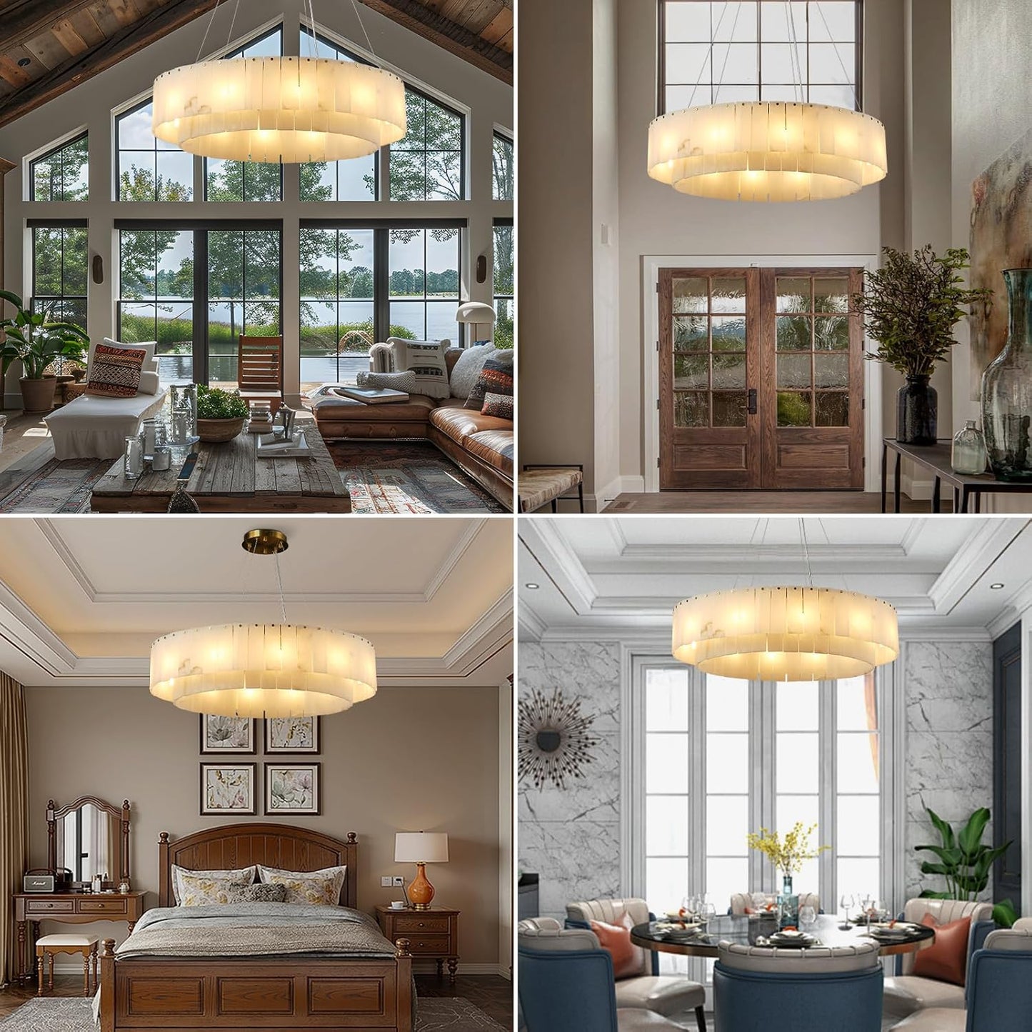 10-Light White Alabaster Chandelier, Modern Round Chandelier for Dining Room, Living Room, Kitchen Island