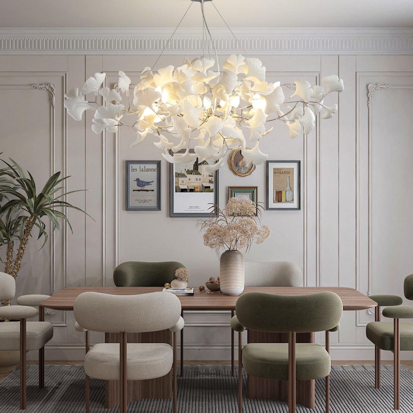 10 Light Silver Chandelier, Luxury Ginkgo Branch Chandelier for Living Room, Dining Room, Foyer, Kitchen Island-L59 in.