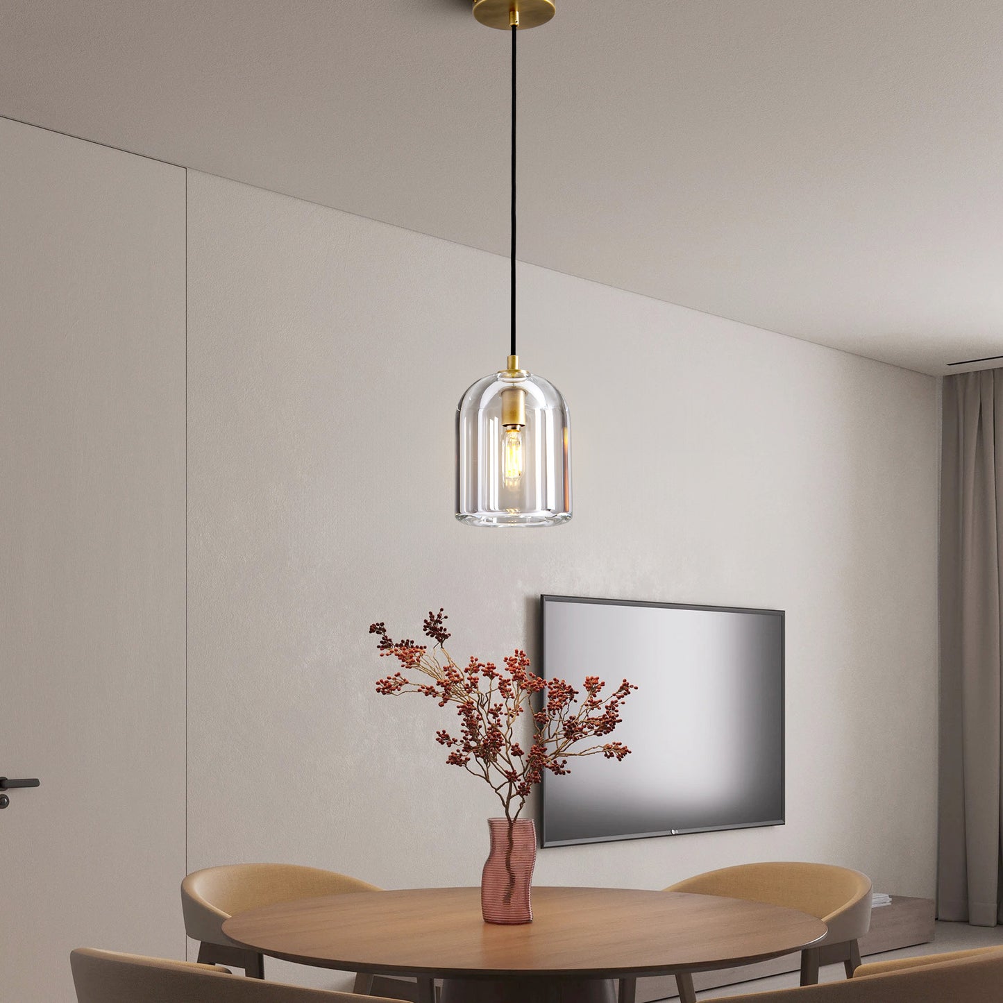 1-Light Gold Pendant Light, Modern Indoor Pendant Light with Crystal Shade for Kitchen Island, Dining Room, Living Room