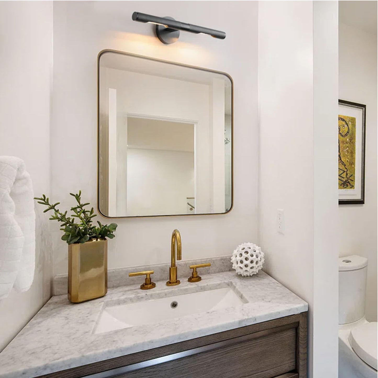 19 in. 2-Light Black Vanity Light, Mirror Wall Light with Solid Brass and Rotatable Knurled Lampshade (Bulbs Included)