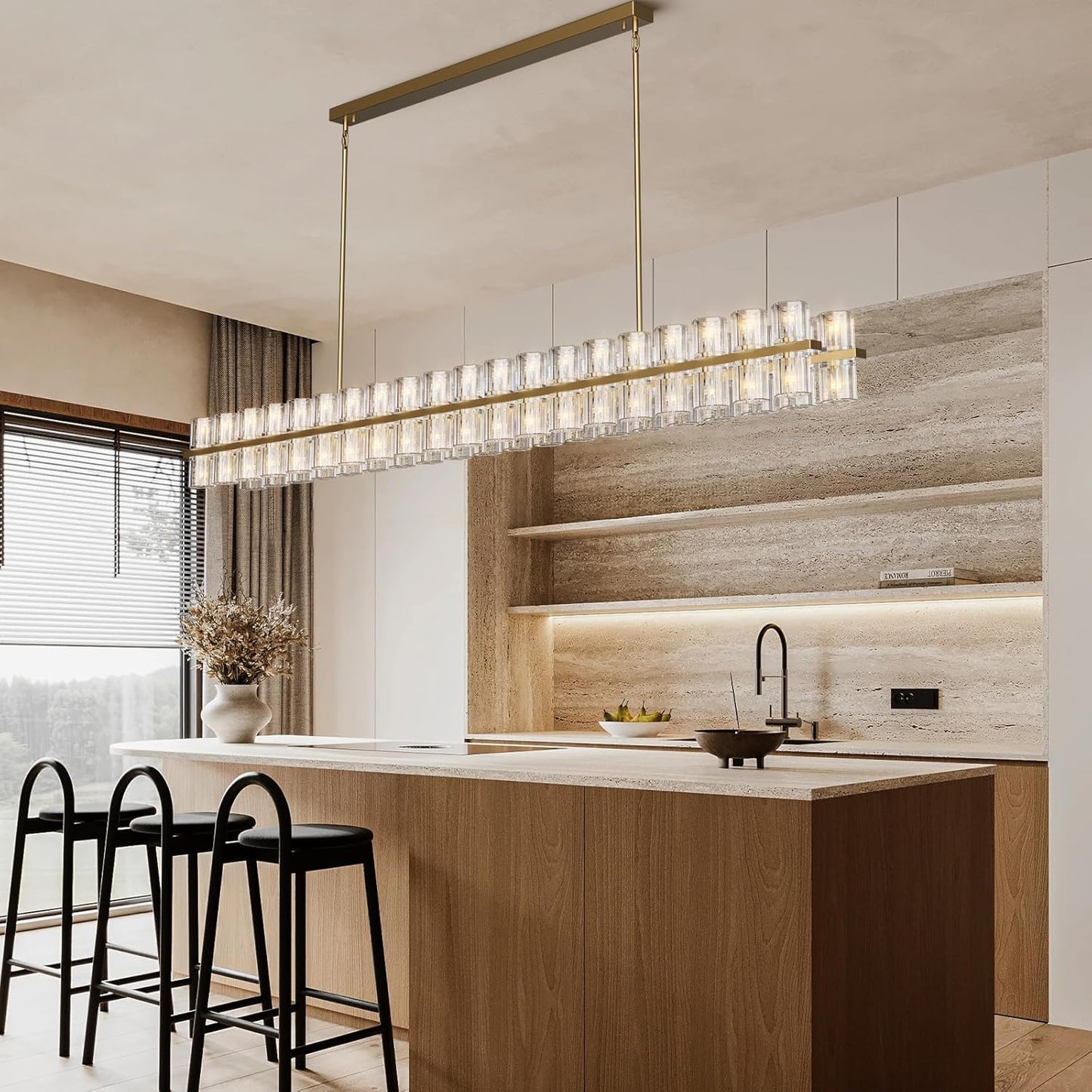 80-Light Gold Rectangular Chandelier, 72 in. Modern K9 Crystal Chandelier for Dining Room, Living Room, Foyer