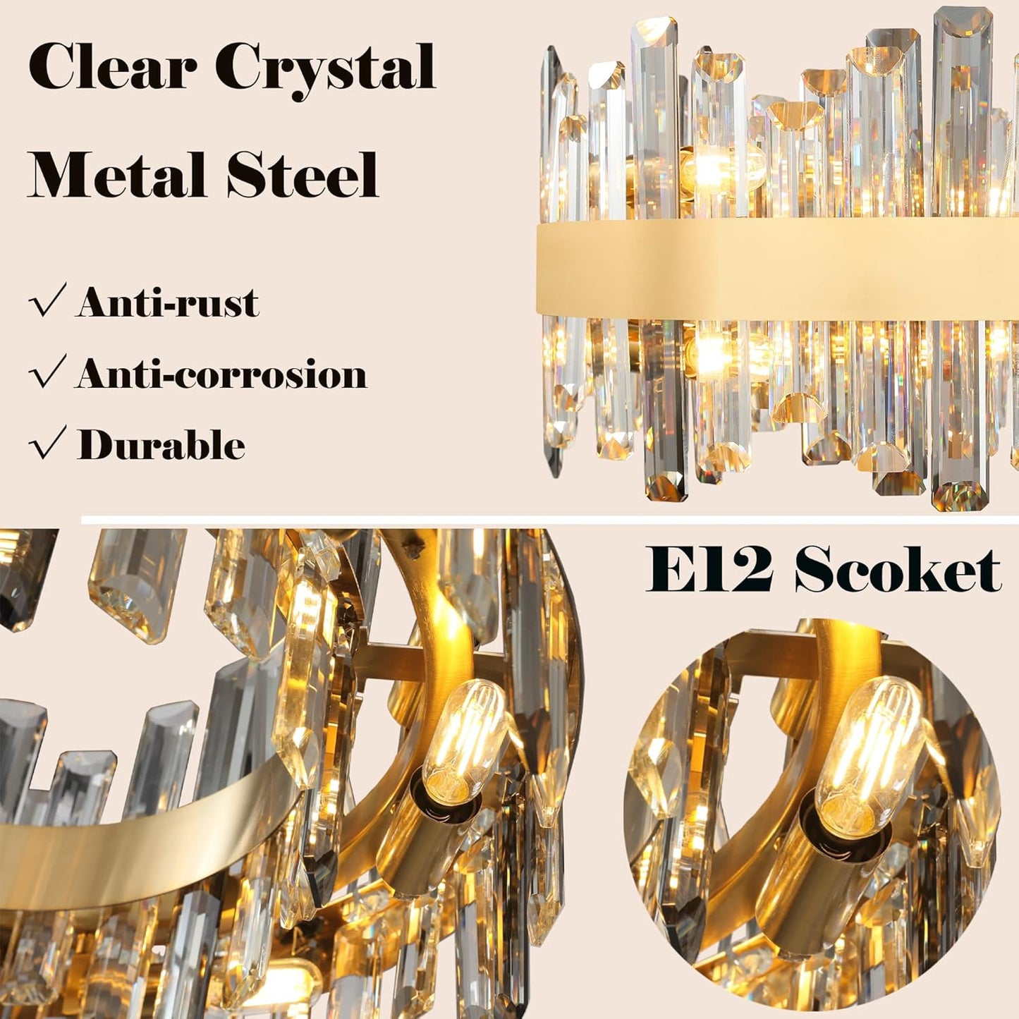 35.4 in. 16-Light Gold Crystal Chandelier, Modern Rectangular K9 Crystal Hanging Pendant Ceiling Light Fixture