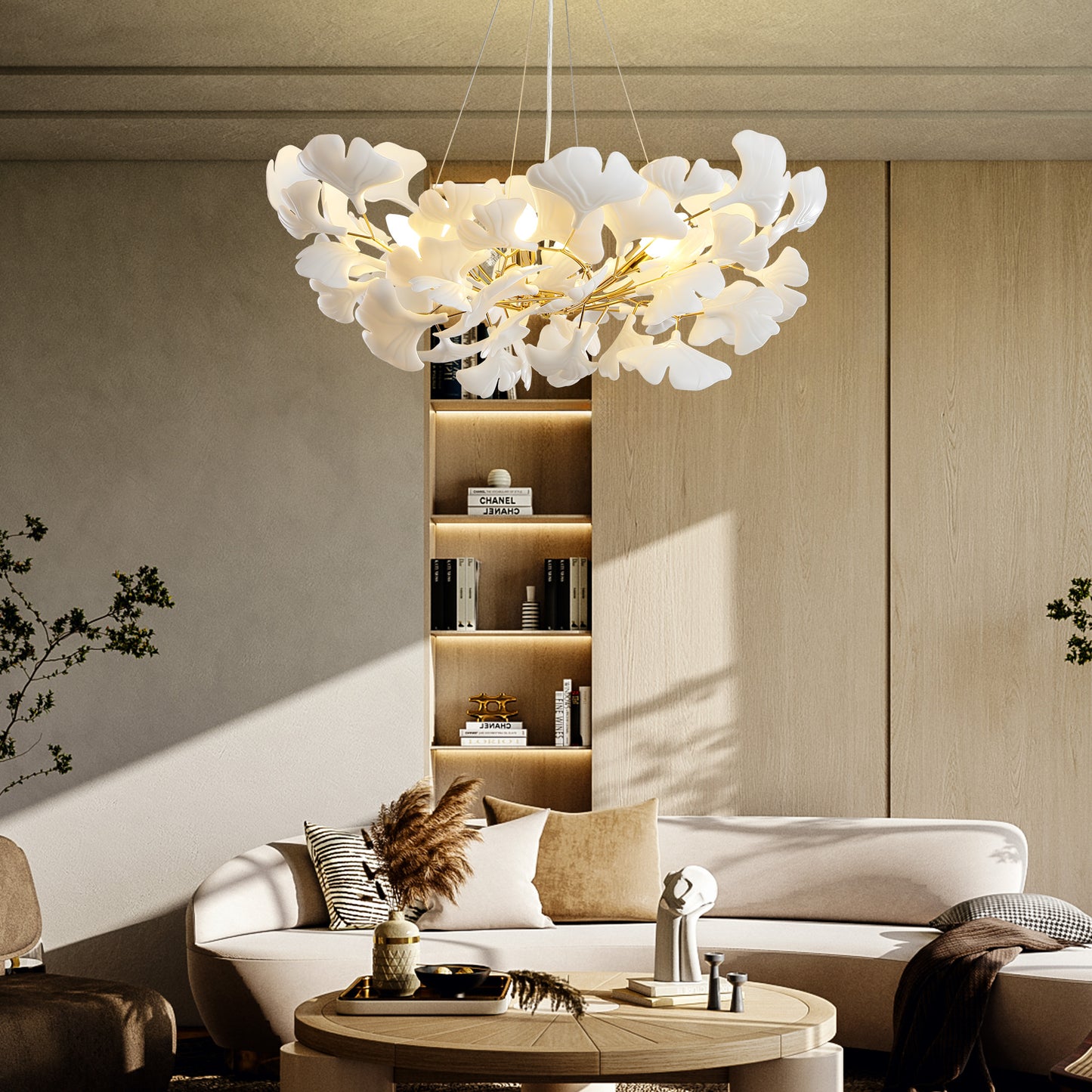 6 Light Gold Chandelier, Luxury Ginkgo Branch Chandelier for Living Room, Dining Room, Foyer, Kitchen Island-L31 in.