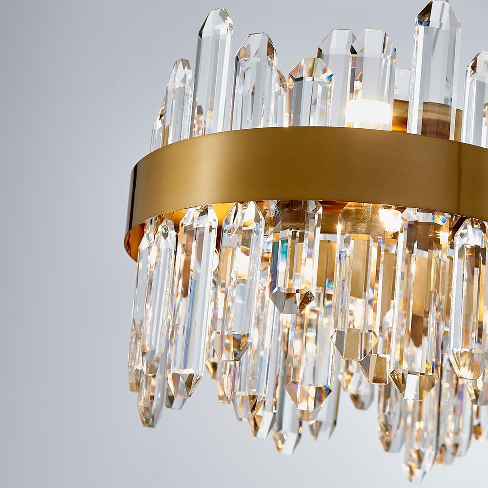 35.4 in. 16-Light Gold Crystal Chandelier, Modern Rectangular K9 Crystal Hanging Pendant Ceiling Light Fixture