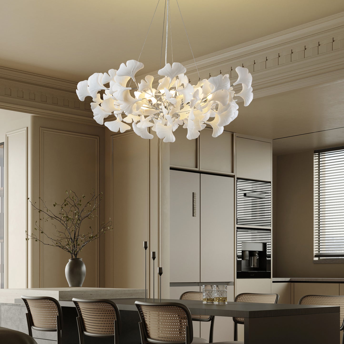 8 Light Silver Chandelier, Luxury Ginkgo Branch Chandelier for Living Room, Dining Room, Foyer, Kitchen Island-L39 in.