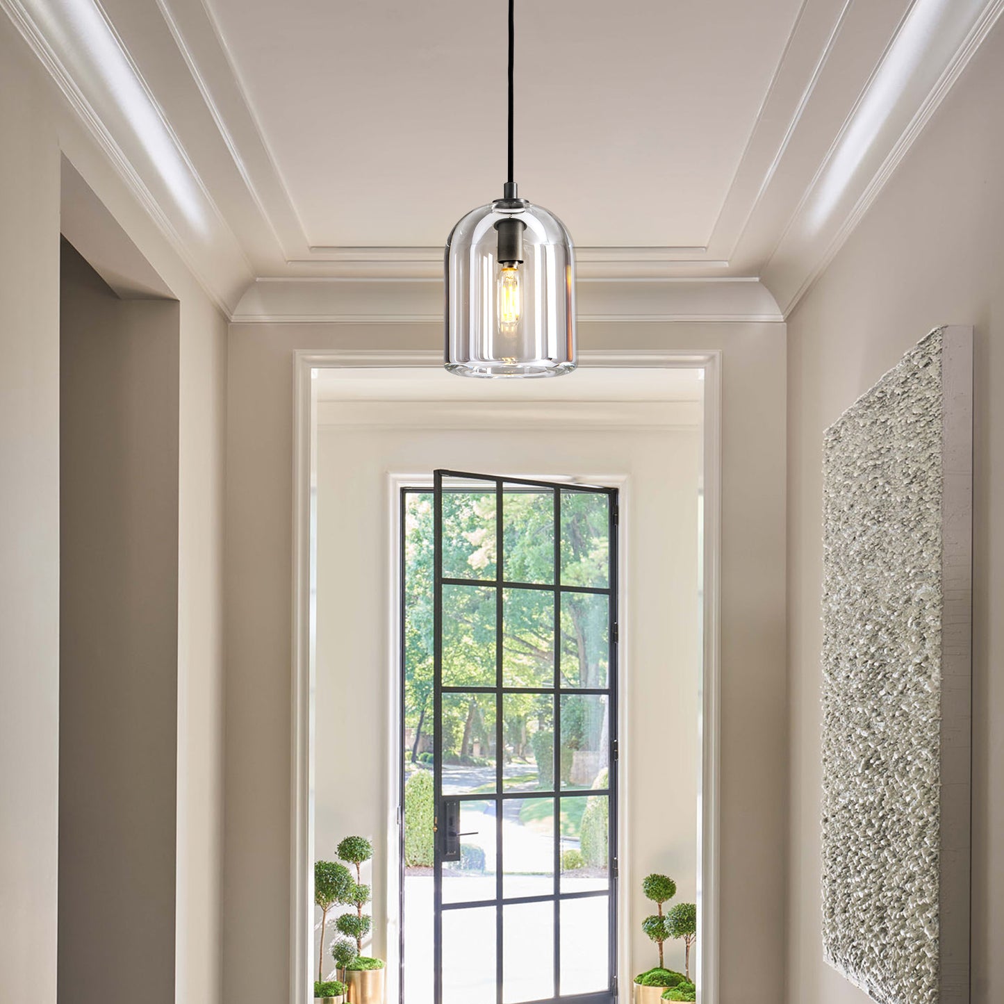 1-Light Black Pendant Light, Modern Indoor Pendant Light with Crystal Shade for Kitchen Island, Dining Room, Living Room