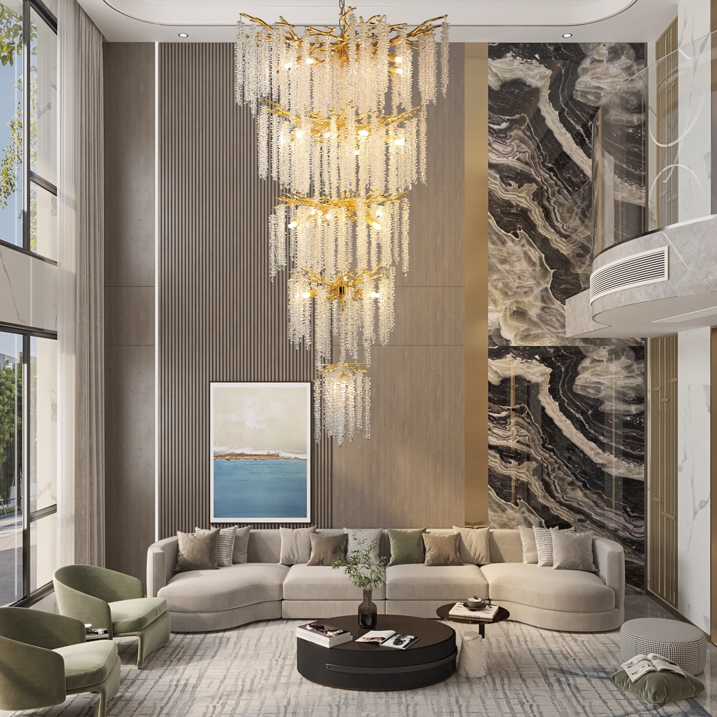 28-Lights Gold Luxury Crystal Chandelier for Dining Room, Living Room, Kitchen Island-No Bulbs Included