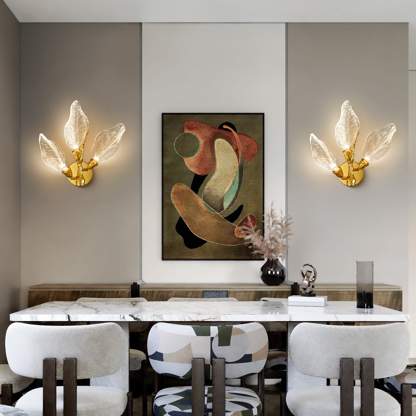 Modern 13.4 in. 3-Light Gold Bionic Leaf Wall Sconce LED Vanity Lighting Fixtures for Bathroom Hallway Living Room Stair