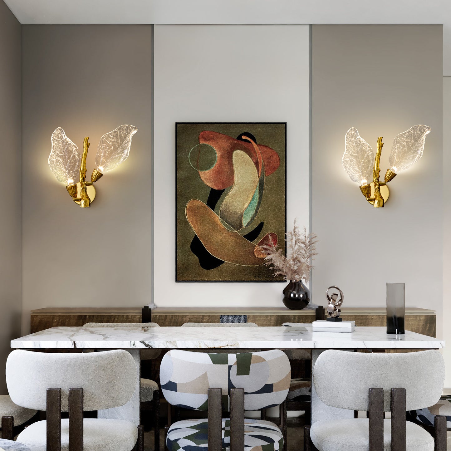 2-Light Gold Bionic Leaf Wall Sconce, LED Vanity Lighting Fixtures for Bathroom Hallway, Living Room, Stairs