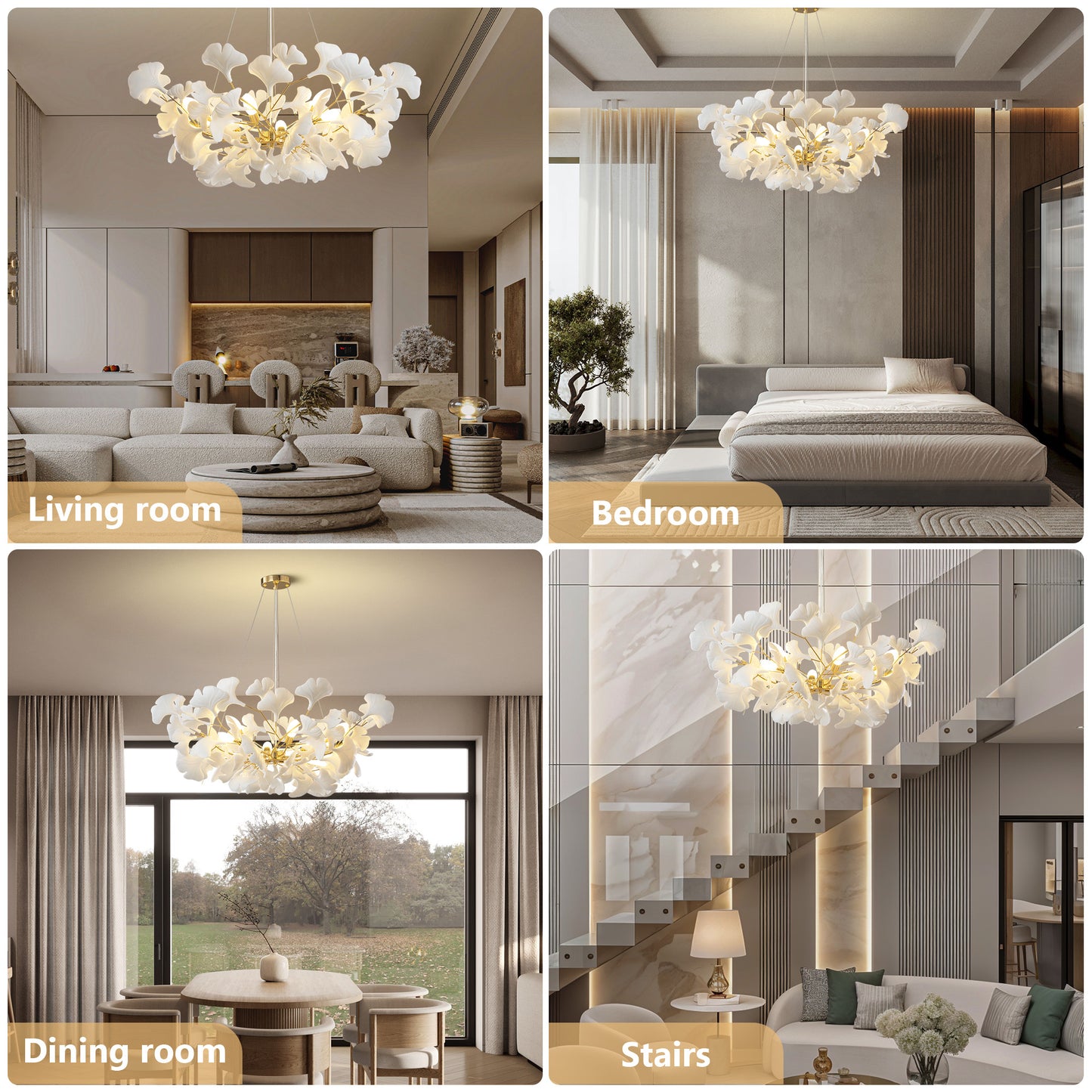 8-Light Gold Chandelier, Luxury Ginkgo Branch Chandelier for Living Room, Dining Room, Foyer, Kitchen Island-L 39 in.