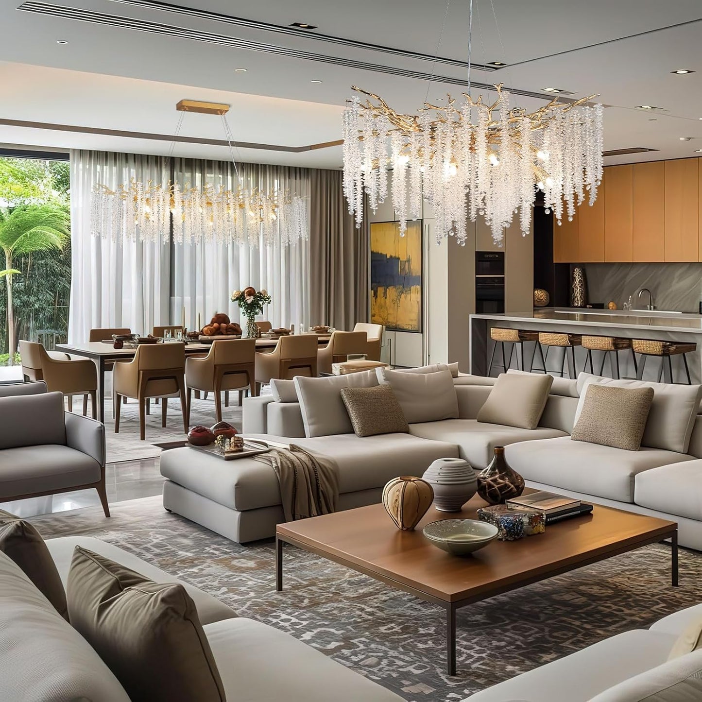 30in. 10-Light Modern Crystal Chandelier, Gold Round Luxury Tree Branch Chandelier for Dining Room, Living Room, Bedroom
