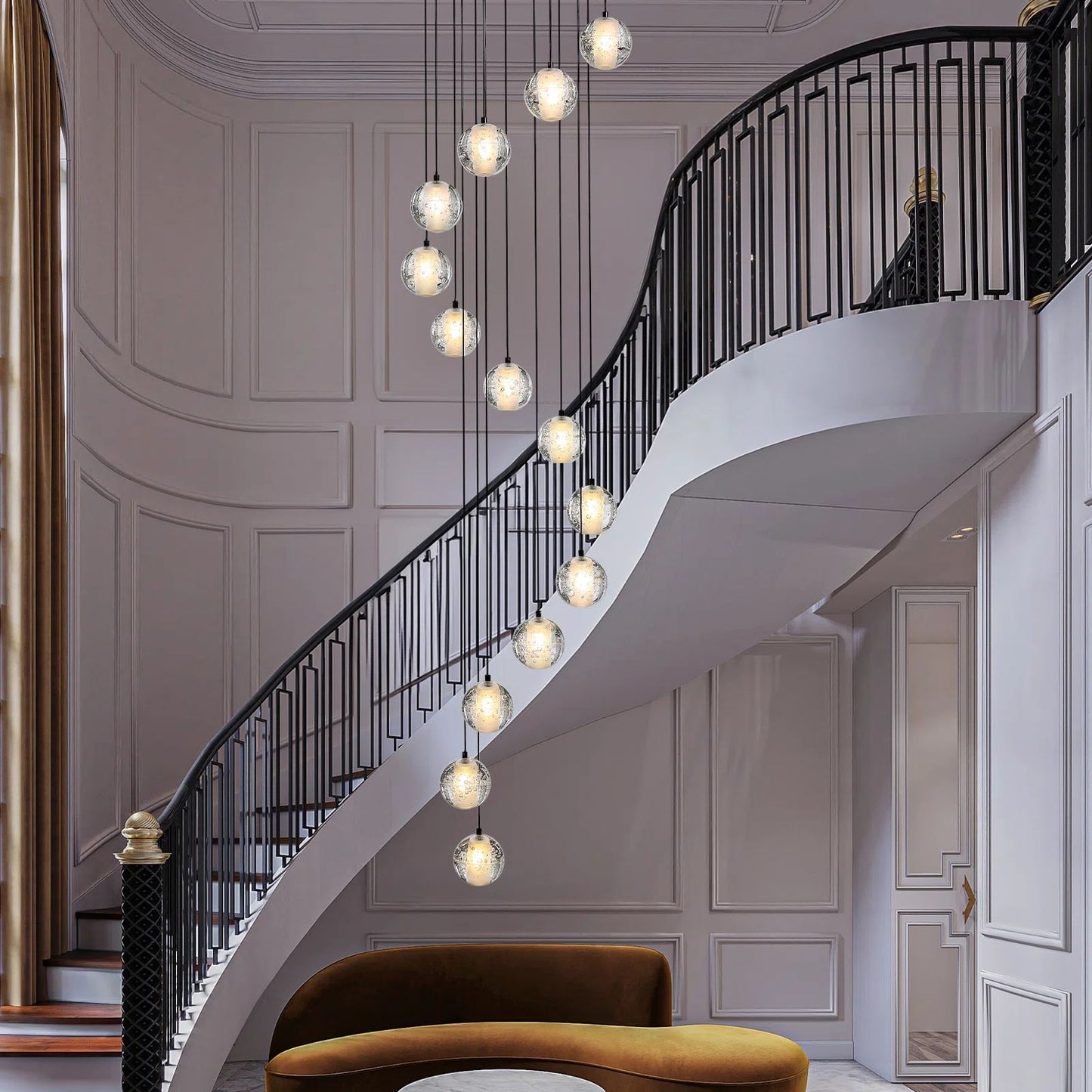 14-Lights Black Staircase Chandelier, Modern Pendant Light Fixture for Living Room, Bedroom, Dinning Room, Foyer