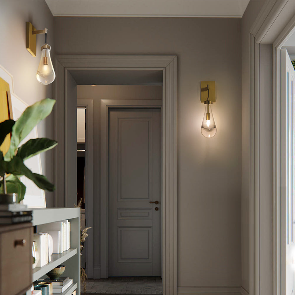 17.7 in. H 1-Light Copper Wall Sconce, Raindrop Wall Lighting with Hand Blown Solid Glass and Brass Base (2-Sets)