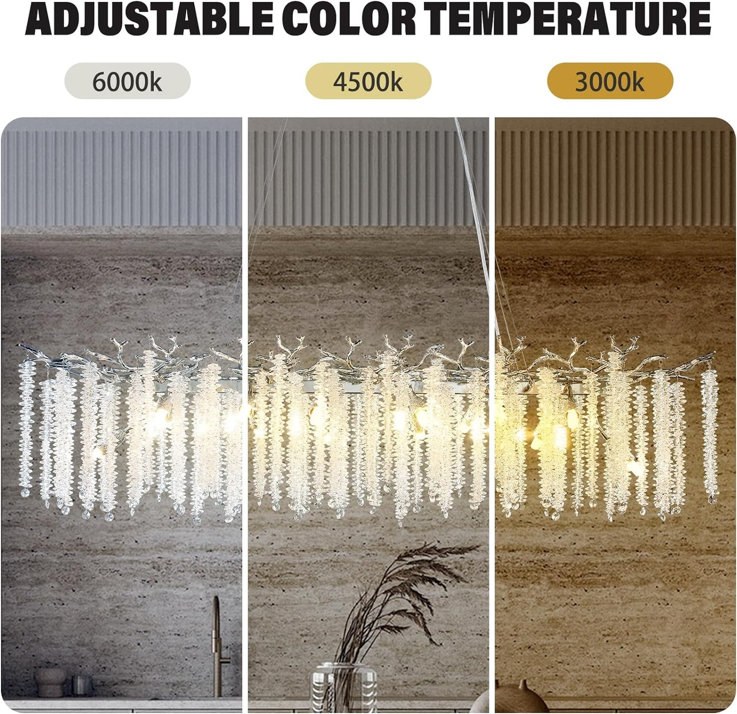 14-Light Silver Chandelier, Luxury Flush Mount Chandelier with K9 Crystal, for Dining Room, Living Room, Kitchen