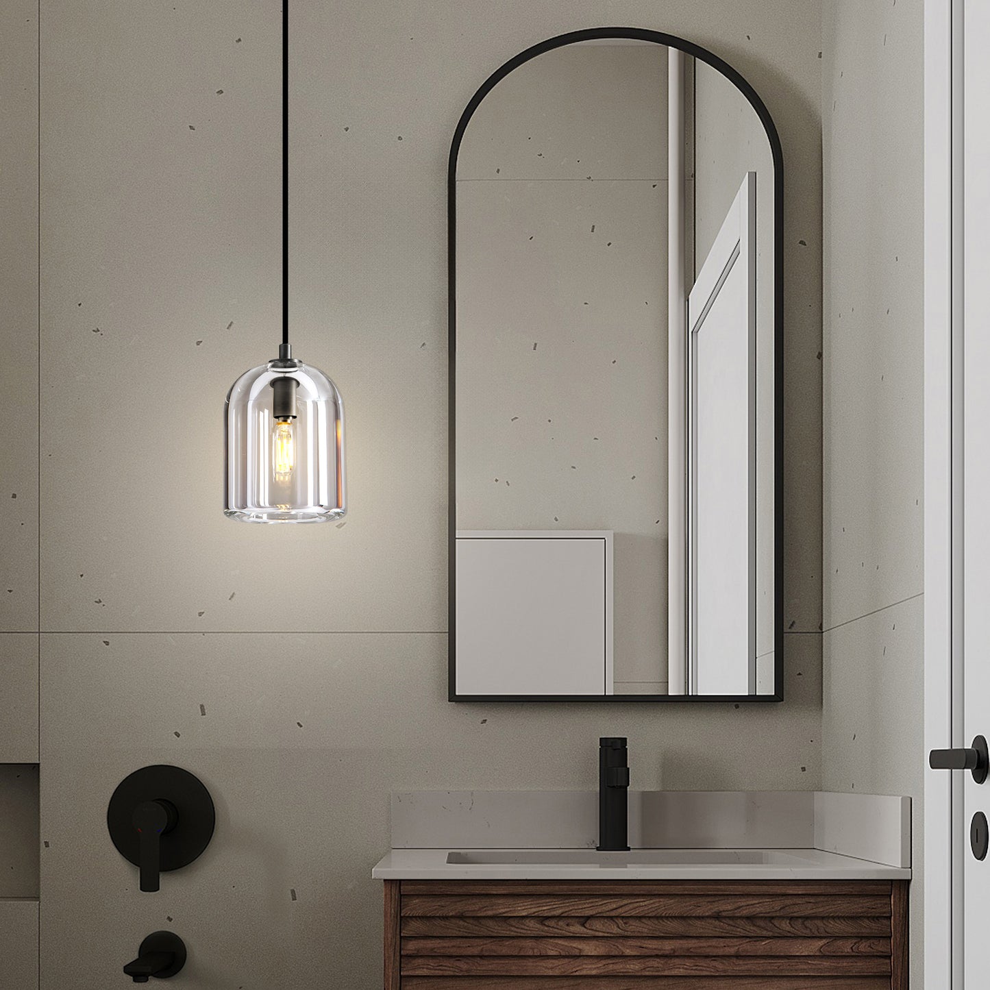 1-Light Black Pendant Light, Modern Indoor Pendant Light with Crystal Shade for Kitchen Island, Dining Room, Living Room