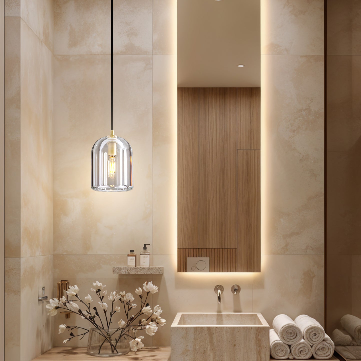 1-Light Gold Pendant Light, Modern Indoor Pendant Light with Crystal Shade for Kitchen Island, Dining Room, Living Room