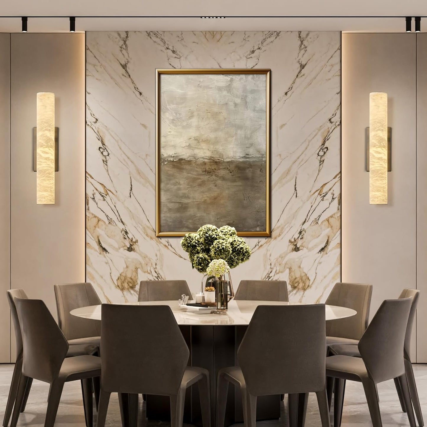 1-Light 20" Modern Black LED Alabaster Wall Sconce, Cylinder Natural Marble Wall Light for Living Room, Bedroom, Hallway
