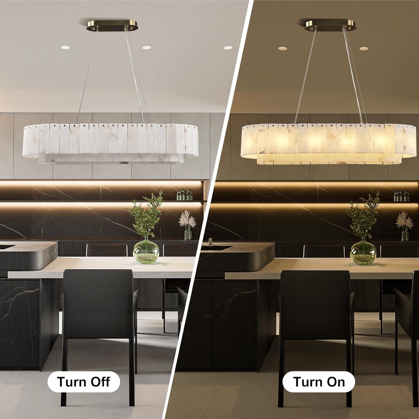 12-Light White Alabaster Chandelier, Adjustable Modern Rectangle Chandelier for Dining Room, Living Room, Kitchen Island