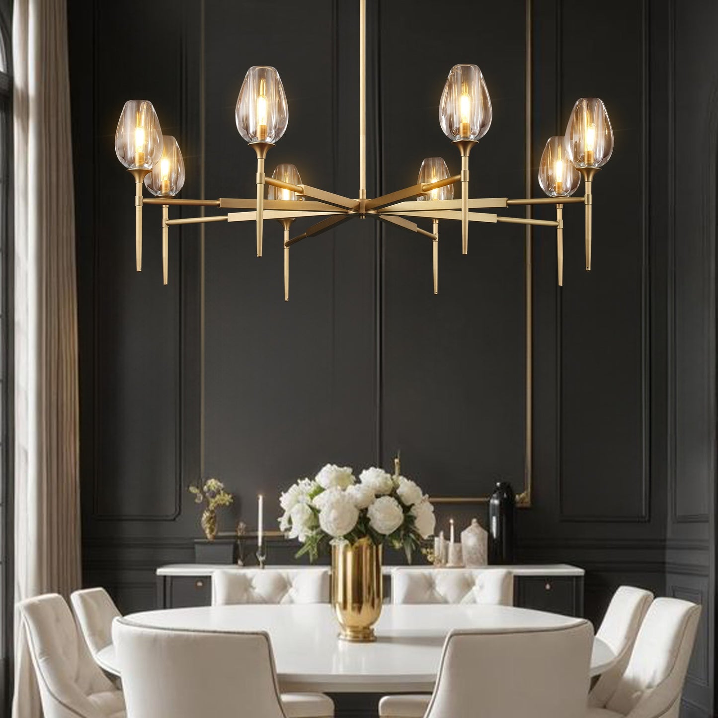 Modern Tulip Chandelier 54 in. 8-Light Gold Tulip Round Chandelier for Dining Room, Living Room, Foyer, Hallway